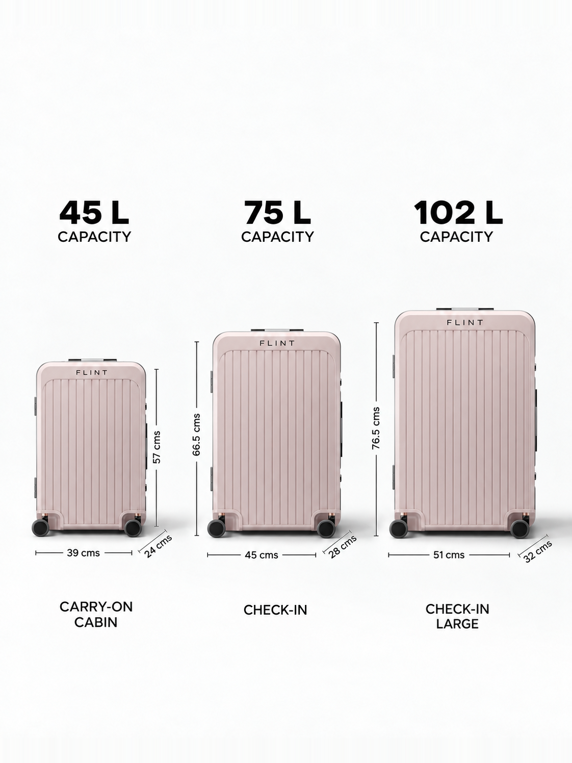 Rogue in Quartz, sizes: Carry-on cabin 45 L, Check-in 75 L, Check-in large 102 L