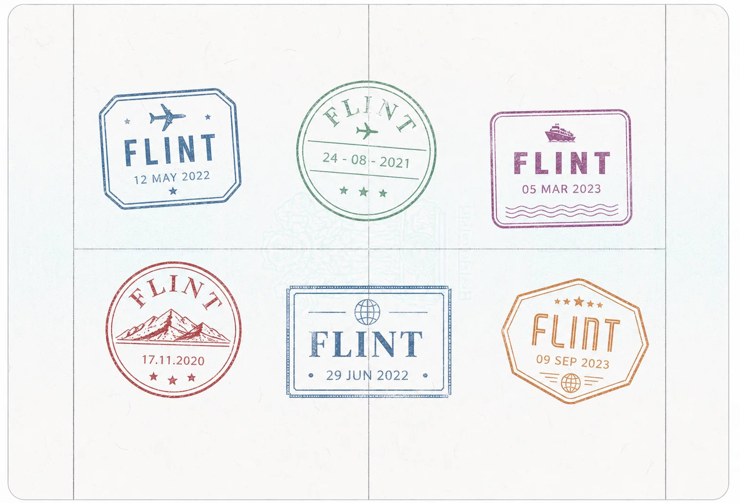 FLINT travel stamps